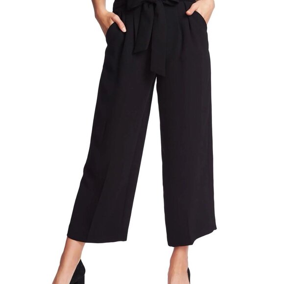 1.STATE Women's Self-Tie Front Pleated Cropped Paperbag Pants Black Size 6‎ - Picture 1 of 12